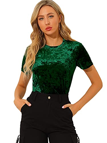 Allegra K Damen Weihnachten Samt Top Rundhals Kurzarm Casual T-Shirt, Grün , Klein Allegra K Damen Weihnachten Samt Top Rundhals Kurzarm Casual T-Shirt, Grün , Klein von Allegra K