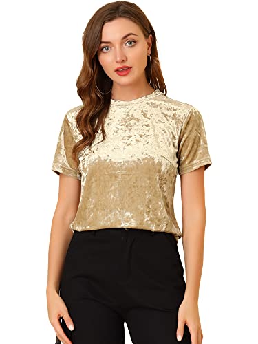 Allegra K Damen Weihnachten Samt Top Rundhals Kurzarm Casual T-Shirt, Hellbeige, Groß Allegra K Damen Weihnachten Samt Top Rundhals Kurzarm Casual T-Shirt, Hellbeige, Groß von Allegra K