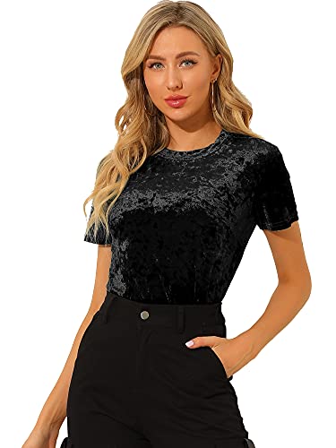 Allegra K Damen Weihnachten Samt Top Rundhals Kurzarm Casual T-Shirt, Schwarz, Groß Allegra K Damen Weihnachten Samt Top Rundhals Kurzarm Casual T-Shirt, Schwarz, Groß von Allegra K