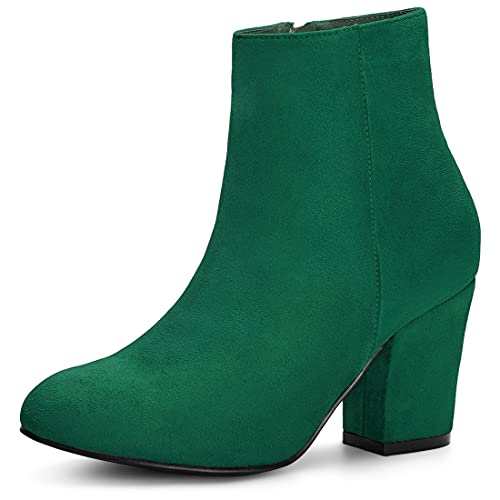 Allegra K Damen Weihnachten Seitlicher Reißverschluss Chunky Heel Stiefeletten, smaragdgrün, 38 EU von Allegra K