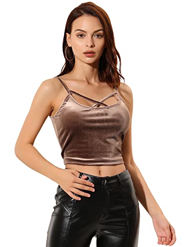 Allegra K Damen Spaghettiträger Kurze Samt Camisole Party Crop Top Braun S von Allegra K