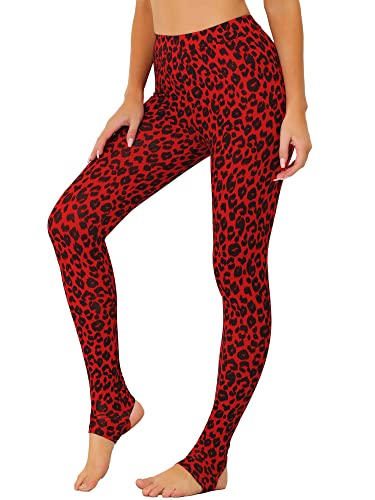 Allegra K Damen Legging Steigbügel Hose Elastisches Hosenbund Stirrup Trousers Jogginghose Rot Leopard XS von Allegra K