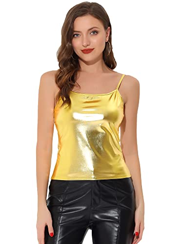 Allegra K Damen Tanktop Ärmellos Top Party Holographic Metallic Oberteil Glitzer Top Bluse Gold XL von Allegra K