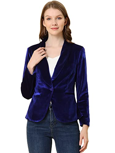 Allegra K Damen-Blazer aus Samt, einfarbig, langärmelig, eingekerbt, einreihig, Anzugjacken, königsblau, 44 von Allegra K