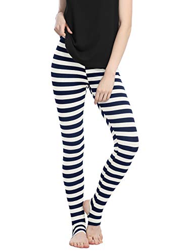 Allegra K Damen Legging High Waist Sportleggings Blickdicht Hose Elastisches Hosenbund Trousers Jogginghose Dunkelblau Streifen S von Allegra K