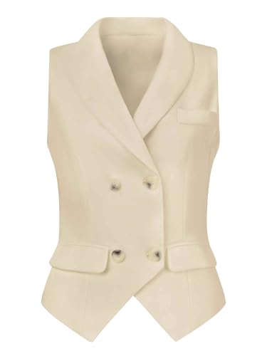 Allegra K Damen Weste Reverskragen Elegant Vielseitig Racerback Anzug Weste, beige, 38 von Allegra K