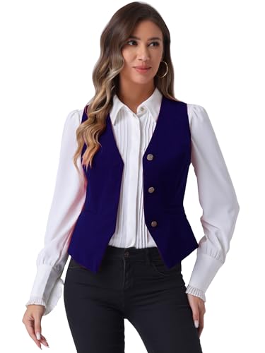 Allegra K Damen Weste Samt Vintage Ärmellos Button Down V-Ausschnitt Anzugwesten, königsblau, S von Allegra K