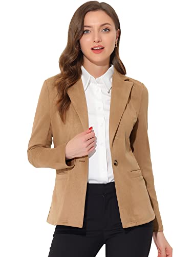 Allegra K Damen Wildleder Blazer Langarm Jacken Reverskragen Faux Arbeit Büro Jacke Khaki L von Allegra K