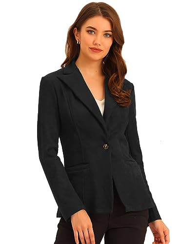 Allegra K Damen Wildleder Blazer Langarm Jacken Reverskragen Faux Arbeit Büro Jacke Schwarz L von Allegra K