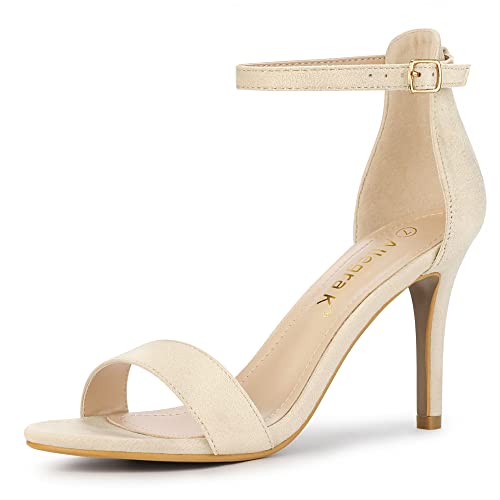 Allegra K Damen Wildleder Knöchelriemen High Stiletto Heels Sandalen, Beige (beige), 38.5 EU von Allegra K