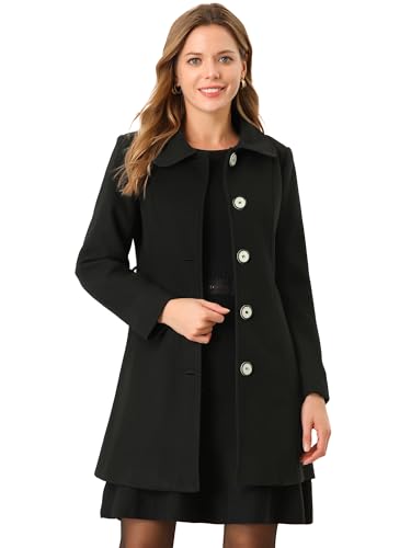 Allegra K Damen Wintermantel Elegant Einreiher Reverskragen Langer Trenchcoat mit Taschen Schwarz S von Allegra K