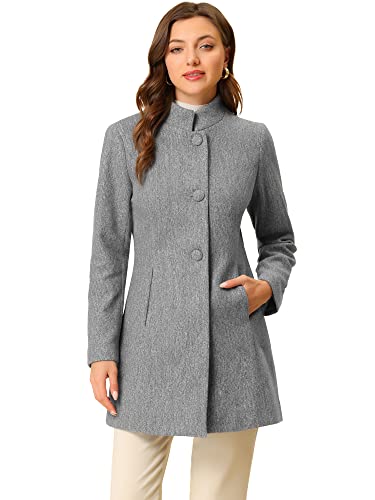 Allegra K Damen Winter Mantel Mid-Long Stehkragen Einreiher Mantel Oberbekleidung, GRAU, L von Allegra K