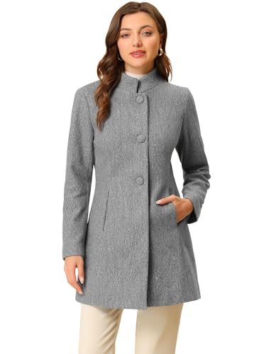 Allegra K Damen Winter Mantel Mid-Long Stehkragen Einreiher Mantel Oberbekleidung, GRAU, XL von Allegra K