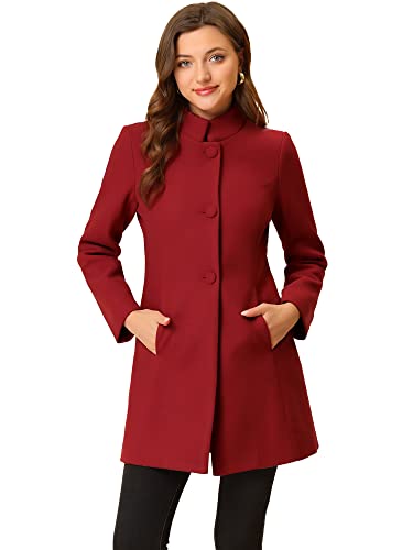 Allegra K Damen Winter Mantel Mid-Long Stehkragen Einreiher Mantel Oberbekleidung, Rot/Ausflug, einfarbig (Getaway Solids), S von Allegra K