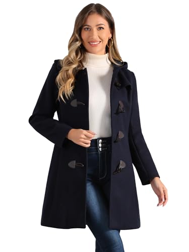 Allegra K Damen Wintermantel Mitte Oberschenkel Kapuze Toggle Duffle Long Coat, Dunkelblau, M von Allegra K
