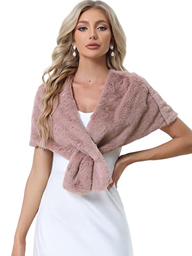 Allegra K Damen Winter Stola Braut Hochzeit Faux Fur Shawl Wraps Kunstpelz Schal Rosa L von Allegra K