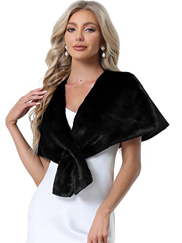 Allegra K Damen Winter Stola Braut Hochzeit Faux Fur Shawl Wraps Kunstpelz Schal Schwarz L von Allegra K