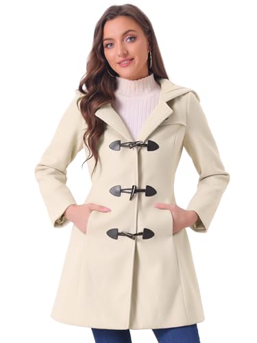 Allegra K Damen Wintermantel Dufflecoat Knebelknöpfen Kapuze Mantel Beige M von Allegra K