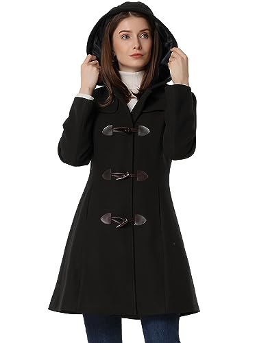 Allegra K Damen Wintermantel Dufflecoat Knebelknöpfen Kapuze Mantel Schwarz L von Allegra K