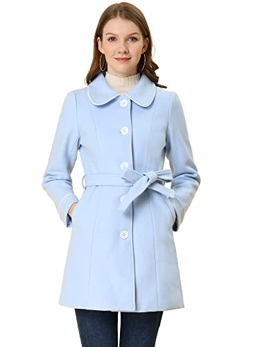 Allegra K Damen Wintermantel Elegant Einreiher Reverskragen Langer Trenchcoat mit Taschen Hellblau L von Allegra K