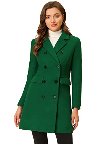 Allegra K Damen Wintermantel Elegant Gekerbt Revers Zweireihig Trenchcoat, Grün, M von Allegra K