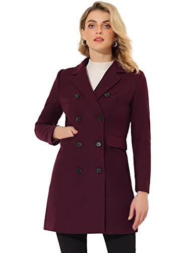 Allegra K Damen Wintermantel Elegant Gekerbt Revers Zweireihig Trenchcoat, mulberry, L von Allegra K