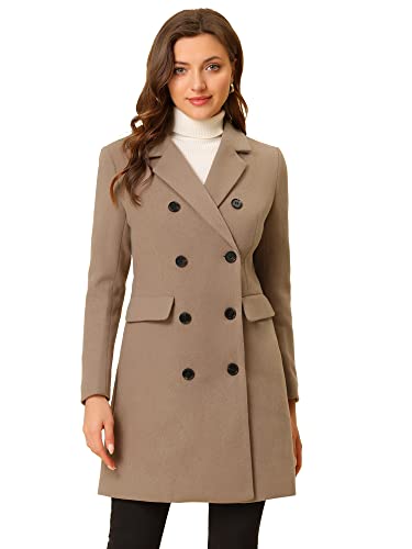 Allegra K Damen Wintermantel Elegant gekerbtes Revers Zweireihiger Trenchcoat, Helles Braun, L von Allegra K