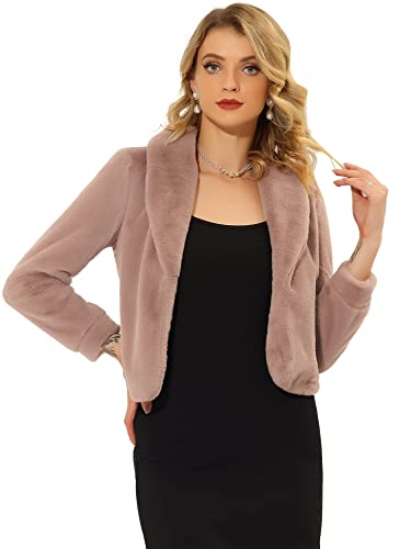 Allegra K Damen Wintermantel Langarm Weihnachten Kunstpelz Fliege Winterjacke Mantel Altrosa S von Allegra K