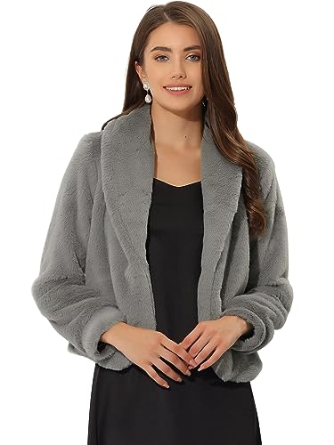 Allegra K Damen Wintermantel Langarm Weihnachten Kunstpelz Fliege Winterjacke Mantel Grau XS von Allegra K