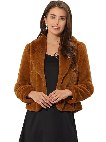 Allegra K Damen Wintermantel Langarm Weihnachten Kunstpelz Fliege Winterjacke Mantel Karamell XS von Allegra K