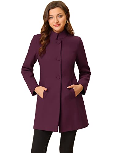 Allegra K Damen Wintermantel Mid-Long Stehkragen Einreiher Mantel Oberbekleidung, rotviolett, XS von Allegra K