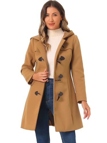 Allegra K Damen Wintermantel Mitte Oberschenkel Kapuze Toggle Duffle Long Coat, CAMEL, M von Allegra K