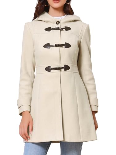 Allegra K Damen Wintermantel Trenchcoat mit Kapuze Knebelverschluss Dufflecoat Oberschenkels mit Taschen Beige XL von Allegra K