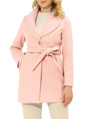 Allegra K Damen Wintermantel Umlegekragen Einreiher Bindegürtel Trenchcoat Lang Mantel Hellrosa M von Allegra K