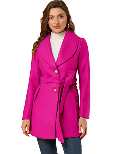 Allegra K Damen Wintermantel Umlegekragen Einreiher Bindegürtel Trenchcoat Lang Mantel Hot Rosa M von Allegra K