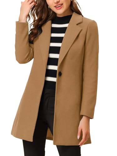 Allegra K Damen Wintermantel gekerbtes Revers Ein-Knopf-mittellanger langer Mantel, CAMEL, XS von Allegra K
