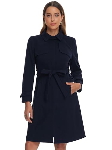 Allegra K Damen Wintermantel mit Kragen Einreihig Langärm Klassischer Peacoat Dunkelblau XS von Allegra K