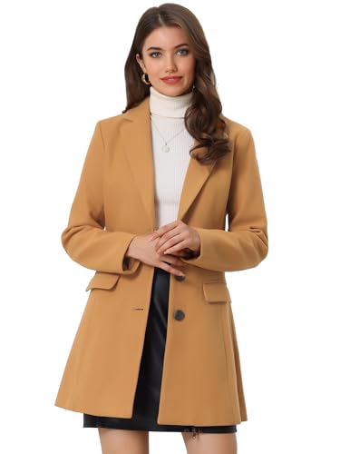 Allegra K Damen Wollmantel Revers Knopfleiste Wintercoat Mantel Dunkles Khaki L von Allegra K