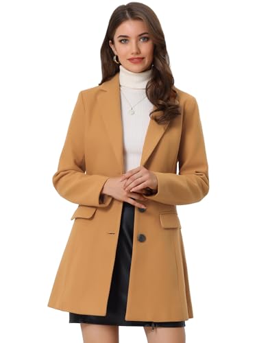 Allegra K Damen Wollmantel Revers Knopfleiste Wintercoat Mantel Dunkles Khaki M von Allegra K