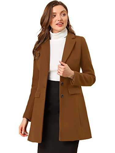 Allegra K Damen Wollmantel Revers Knopfleiste Wintercoat Mantel Dunkelbraun L von Allegra K