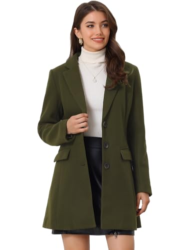 Allegra K Damen Wollmantel Langarm Kammgarn Knopfleiste Trenchcoat Mantel Olive Grün L von Allegra K