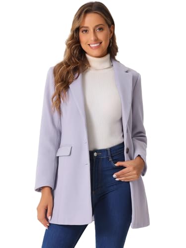 Allegra K Damen Wollmantel Revers Knopfleiste Wintercoat Mantel Staubiges Lila XS von Allegra K