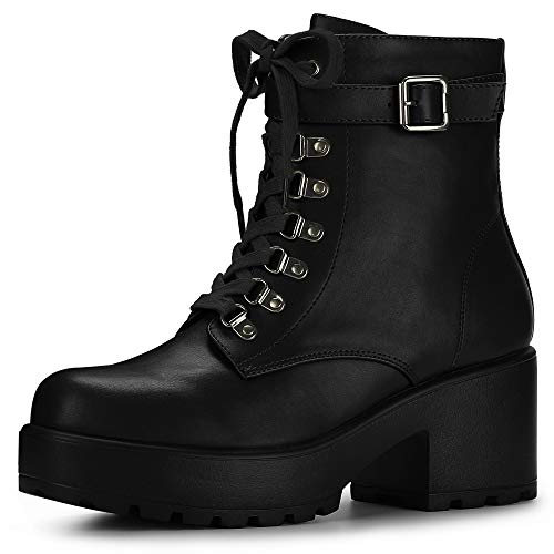 Allegra K Damen Zip Chunky Heel Plateau Ankle Combat Boots, Schwarz - Schwarz - Größe: 41 EU von Allegra K