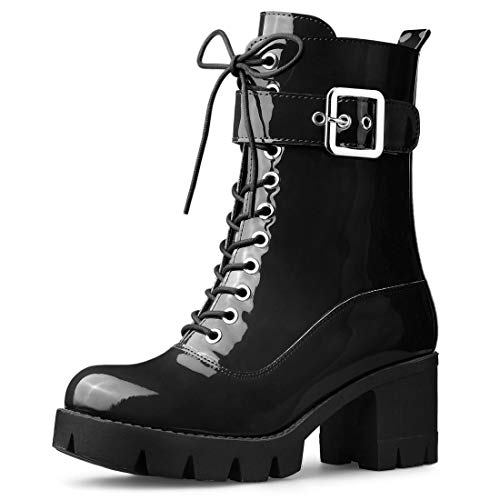 Allegra K Damen Zip Platform Chunky Heel Combat Boots, schwarz, 41 EU von Allegra K