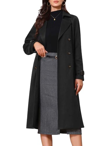 Allegra K Damen Zweireihiger Mantel mit Gürtel Revers Langarm Lang Wintermantel Schwarz M Allegra K Damen Zweireihiger Mantel mit Gürtel Revers Langarm Lang Wintermantel Schwarz M von Allegra K
