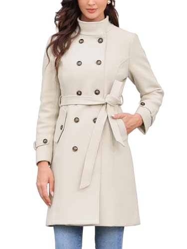 Allegra K Damen Zweireihiger Trenchcoat Elegante Langärm Mantel mit Taschen Beige M Allegra K Damen Zweireihiger Trenchcoat Elegante Langärm Mantel mit Taschen Beige M von Allegra K