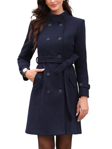 Allegra K Damen Zweireihiger Trenchcoat Elegante Langärm Mantel mit Taschen Tiefes Blau XL Allegra K Damen Zweireihiger Trenchcoat Elegante Langärm Mantel mit Taschen Tiefes Blau XL von Allegra K