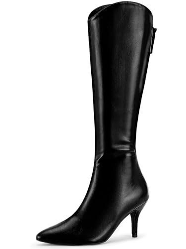 Allegra K Damen kniehohe Stiefel mit spitzem Zehenbereich, Stiletto-Absatz, Schwarz, 43 EU von Allegra K