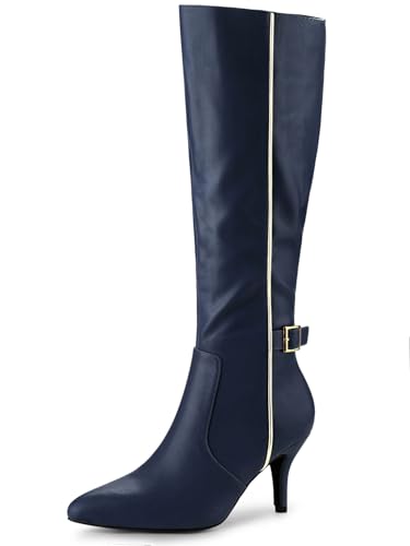 Allegra K Damen kniehohe Stiefel mit spitzer Zehenschnalle, Stiletto-Absatz, Marineblau, 37 EU Allegra K Damen kniehohe Stiefel mit spitzer Zehenschnalle, Stiletto-Absatz, Marineblau, 37 EU von Allegra K