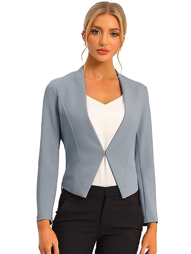 Allegra K Damen Langarm Offen Asymmetrisch Crop Blazer Jacke Grau S von Allegra K